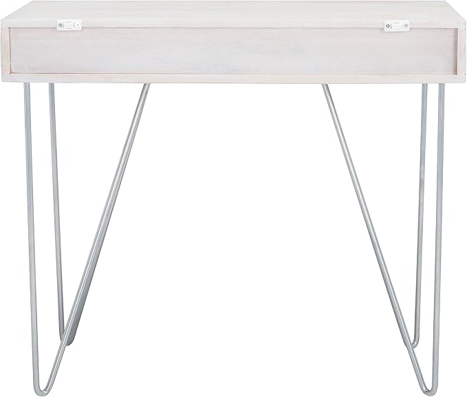 SAFAVIEH Home Office Collection Raveena White Wash and Silver 1-Drawer Hairpin Leg Desk