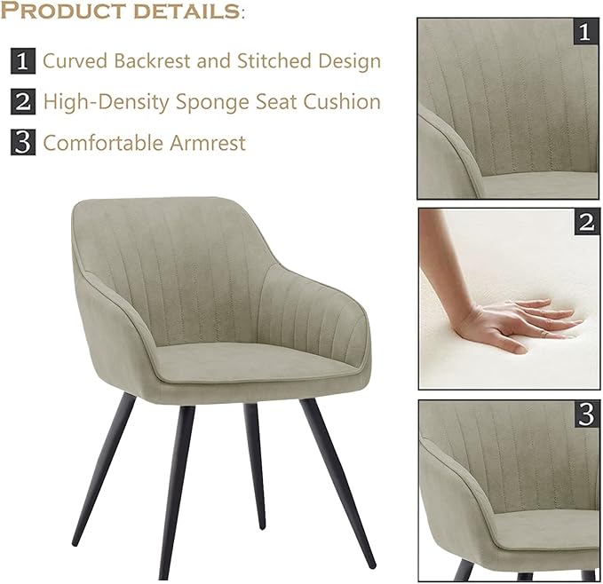 annjoe Faux Suede Accent Chair Arm Chairs Living Room Chairs Leisure Chair Upholstered Chair with Metal Legs Set of 2 for Home Kitchen Office Bistro Cafe