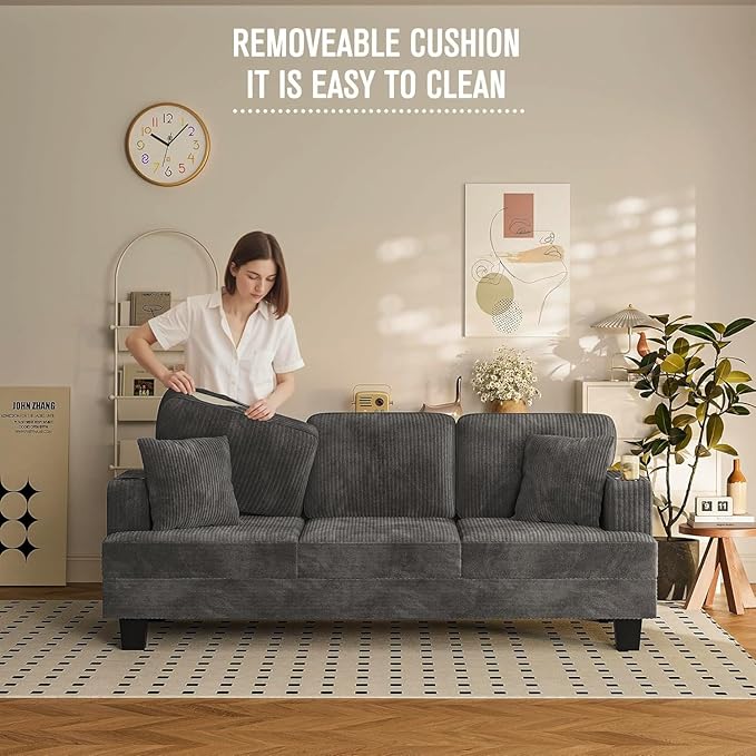 Homall Couches for Living Room 83 Couch with Soft Deep Seats Modern Sofa 3 Seater in Corduroy for Apartment Bedroom (Charcoal Gray)