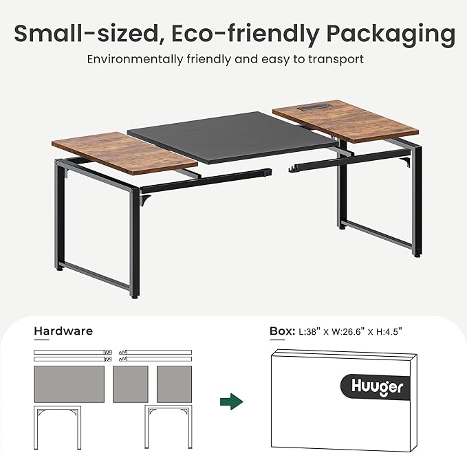 Huuger 63 x 31.5 inch Desk with Power Outlets &amp USB-C 1.2 Inch Thicker Desktop Robust Metal Tubes Deep Computer Desk Heavy Duty Office Desk Work Desk Rustic Brown and Black