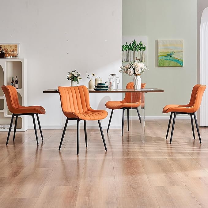 YOUNUOKE Dining Chairs Set of 2 Camel Mid Century Modern Kitchen Chairs Armless Faux Leather Upholstered Dinner Side Chair with Back for Guest Reception Living Room Matte Orange