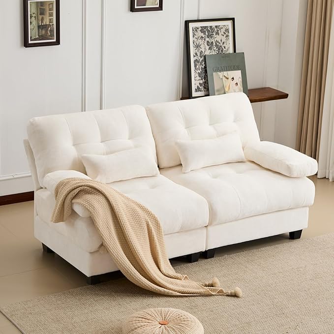 KEIKI 67 Loveseat Chenille Modular Sectional Couches with 4-Position Adjustable Backrest &amp 2 Throw Pillows Comfy Couch Sofa for Living Room Apartment Indoor 350lb/Seat