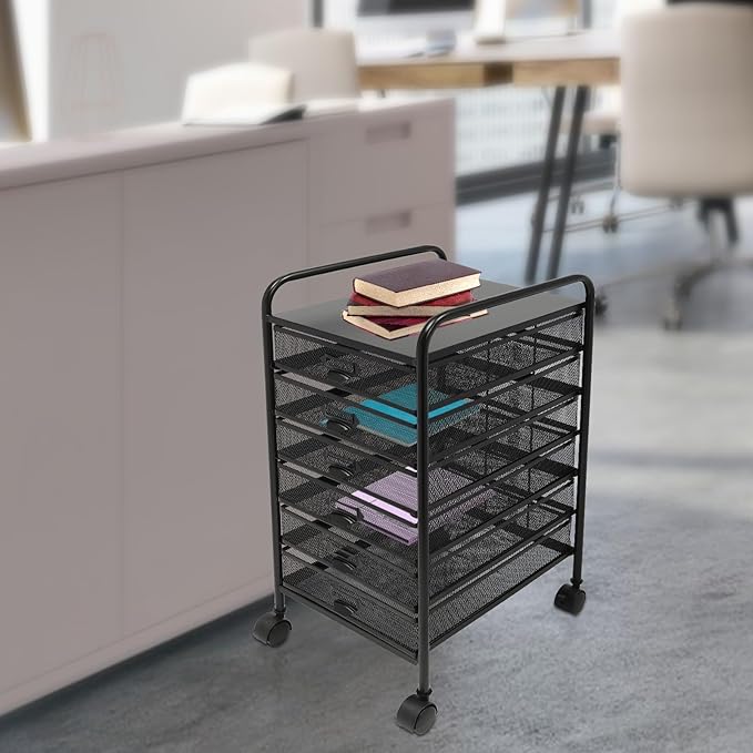 6 Tier Rolling File Cabinet Drawers Metal Filing Storage Vertical Cabinets Cart Organizer with Wheels for Classroom Office Bathroom Kitchen Home Storage and Organization Dorm