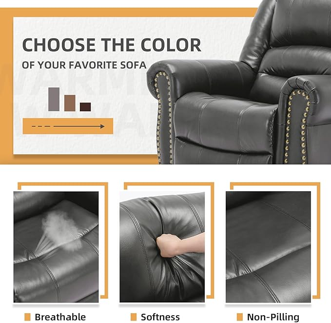 Manual Massage Recliner with Heating Function 360° Swivel Glider Rocking Recliner Chair for Living Room Ergonomic Single Sofa Chair with Remote Control/USB Ports/Side Pockets(Gray)
