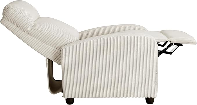Lexicon Corduroy Pushback Recliner Chair Armchair Push Back Recliner Solid Wood Frame and Metal Base Easy Assembly Small Soft Single Sofa Accent Chair for Living Room/Office/Apartment Beige
