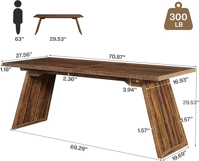 Tribesigns 70.87-Inch Executive Desk Large Office Computer Desk with Slanted Legs Modern Simple Study Writing Table Workstation for Home Office Rustic Brown