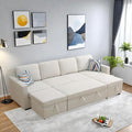 FONTOI 102 Inch L Shaped Sectional Couch with Pull Out Bed 6-Seat Sleeper Sofa with Storage Ottoman Convertible Sofa Bed for Living Room Apartment Off White