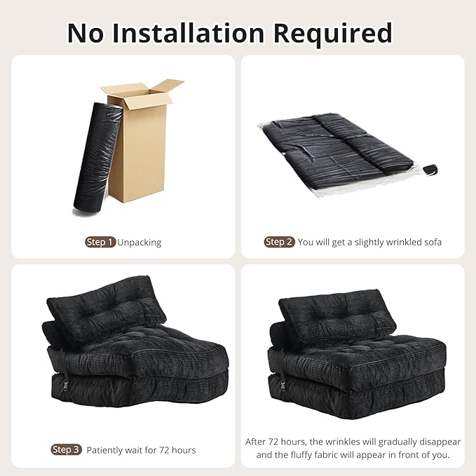 Folding Sofa Bed Convertible Sleeper Chair with Pillow Foldable Mattress with Back Support Portable Floor Sofa Lounge for Living Room Bedroom Dorm