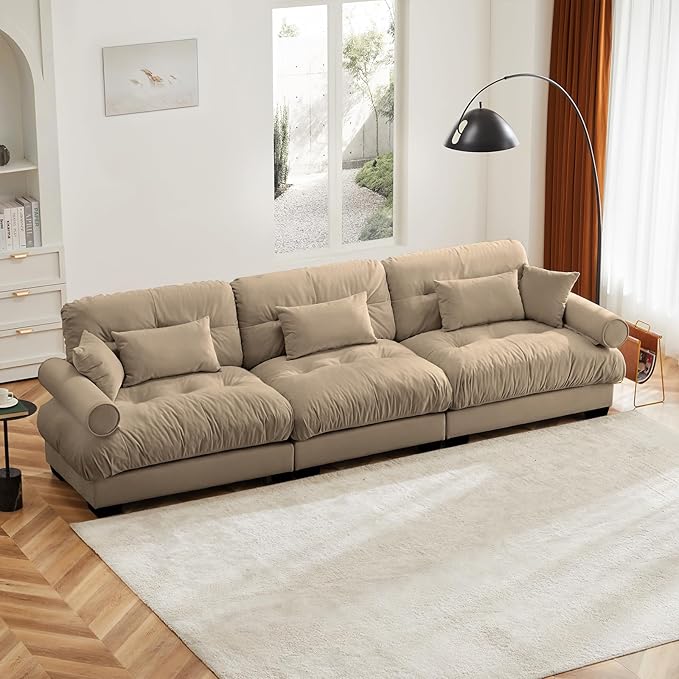 130 Large Sectional Couches for Living Room Cloud Modern Modular Deep Seat Sofa Set Comfy Couches Velvet Fluffy 3 Seater Sofa Set for Bedroom Apartment Taupe