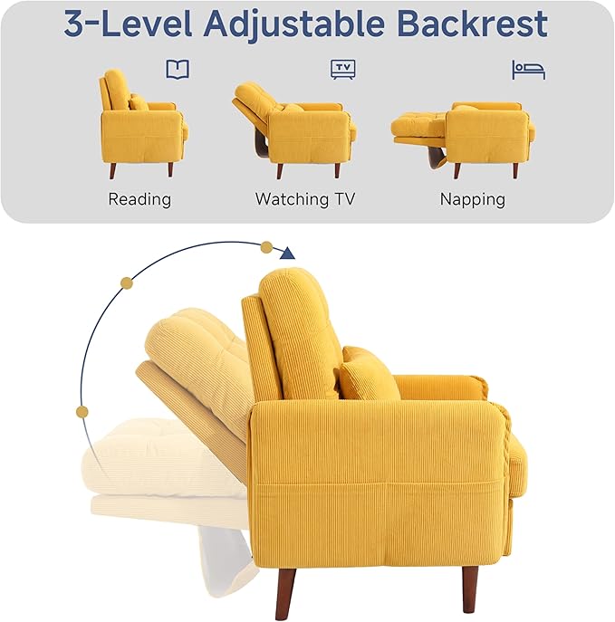 Lumibee Accent Chair with Storage Ottoman Upholstered Comfy Reading Chair with Adjustable Reclining Backrest Corduroy Fabric Lounge Chair Armchair for Living Room Bedroom Set of 2 Orange