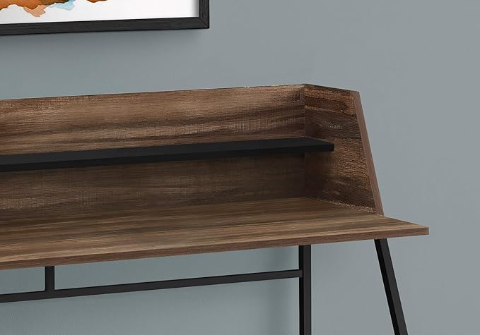 Penau Computer Desk Home Office 48 Inch Brown Laminate Finish Black Metal Base Contemporary Design Storage Shelves
