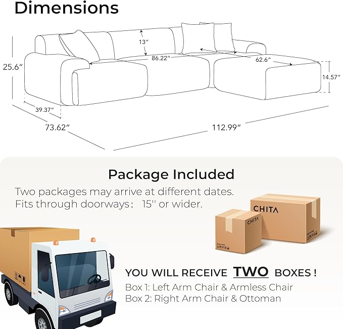CHITA Modular L-Shaped Sectional Sofa Deep Seat Modern Comfy Couches for Living Room Oversized Boneless Sofas with Large Ottoman No Assembly Required Chenille in Cream