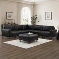 Mid-Century Modern Sofa with Movable Ottoman PU Leather V-Shaped Couch with Solid Wood Legs Comfy Modular Sectional Sofa Upholstered Cozy Couch for Living Room Bedroom Apartment(104W Black)