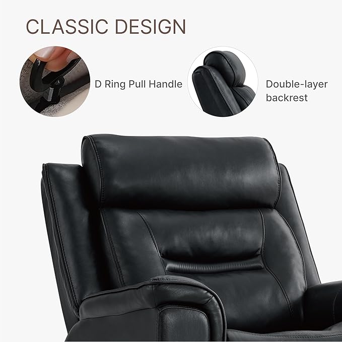 Leather Recliner Chair 360° Swivel Rocker for Adults Manual Rocking Reclining Chair with Adjustable Backrest Footrest for Living Room Bedroom Home Theater Seating