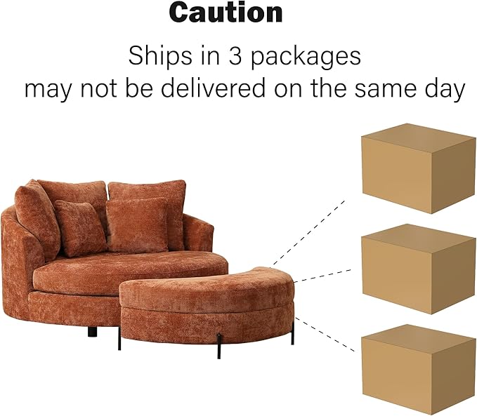 Chifee &amp Vingol 59.8 W Oversized Accent Barrel Chair Large Round Chair with Ottoman &amp Movable WheelsOrange
