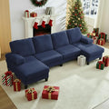 Mjkone 110 Width Sectional Couches with Chaises for Living Room U Shaped Cloud Sofa Couch with Ice Velvet Fabric Minimalist 4 Seater Sofa Set Living Room Sets Furniture for Home Office Blue