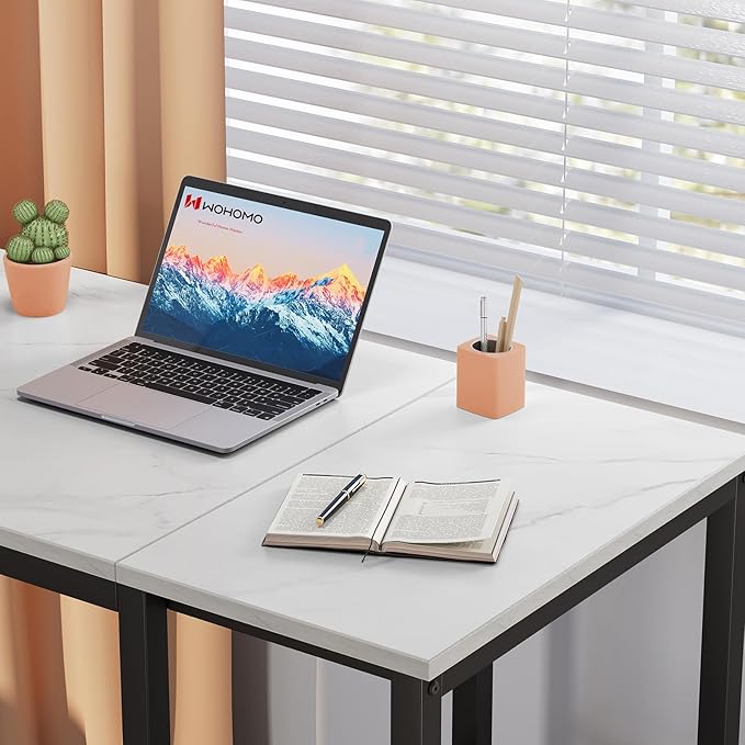 SINPAID Computer Desk 40 inches with 2-Tier Shelves Sturdy Home Office Desks with Large Storage Space Modern Gaming Desk Study Writing Laptop Table Black Marbling (White Marble 40 inch)