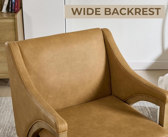 EALSON Modern Accent Chair Comfy Leather Living Room Chair with Wooden Frame and Armrest Mid Century Upholstered Reading Lounge Armchair for Living Room/Bedroom/Reading/Balcony Brown