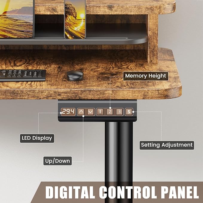 Flycity Electric L Shaped Standing Desk with Drawers 63 x 55 Corner Standing Desk Adjustable Height Stand Up Home Office Desk Dual Motor Sit Stand Desk with 3 Memory Preset &amp Lock Brown