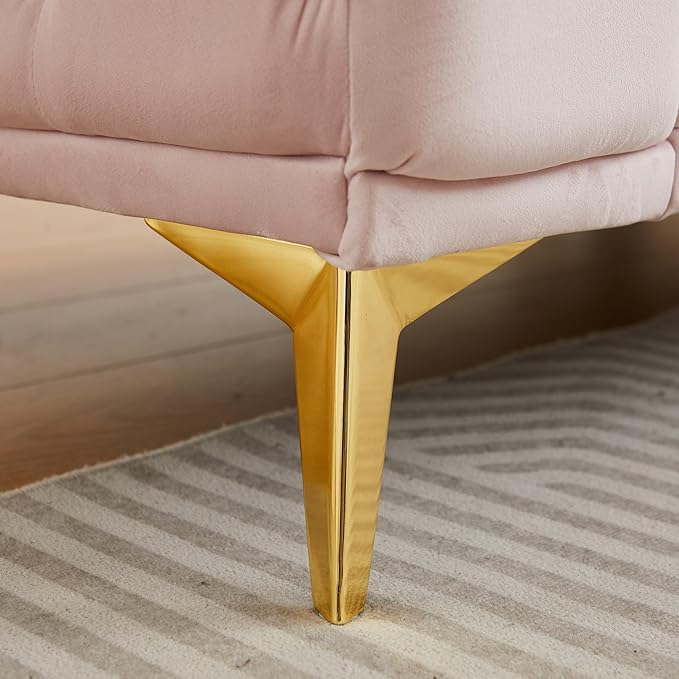 61.25'' Velvet Chesterfield Sofa Button Tufted Upholstered Love Seat Sofa Couch with 2 Pillows Golden Metal Feets Removable Thick Cushions Small Loveseat Couches for Living Room Apartment Pink