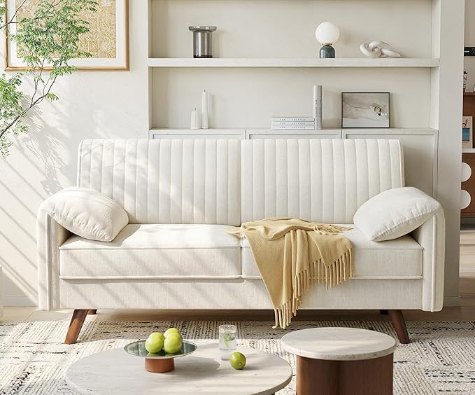 ONBRILL 64.5 Loveseat Sofa Chenille Loveseat Couch for Living Room 23.2 Deep Seat Love Seat with Padded Arms Comfy Modern Small Couches for Bedroom Small Spaces Dorms Office Beige