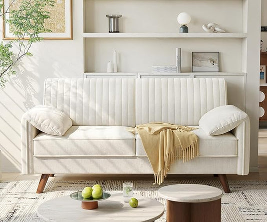 ONBRILL 64.5 Loveseat Sofa Chenille Loveseat Couch for Living Room 23.2 Deep Seat Love Seat with Padded Arms Comfy Modern Small Couches for Bedroom Small Spaces Dorms Office Beige