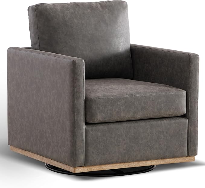 Aoiy &amp Wifon 30.7 W Swivel Accent Chair Mid Century Modern Swivel Chair for Living Room Comfy Small Accent Chair PU Leather Gray