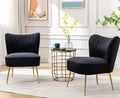 Black Velvet Accent Chairs Set of 2 with Golden Legs Upholstered Side Chairs Mid-Century Modern Slipper Chairs for Guest Room Comfy Armless Wingback Corner Single Sofa Living Room Chairs