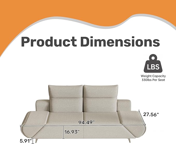 3-Seater Sofa BedSwivel Arm Sleeper couches with 180° Rotation6-Position Headrest Living RoomBedroom Convertible Recliner Sofa Bed (Beige)