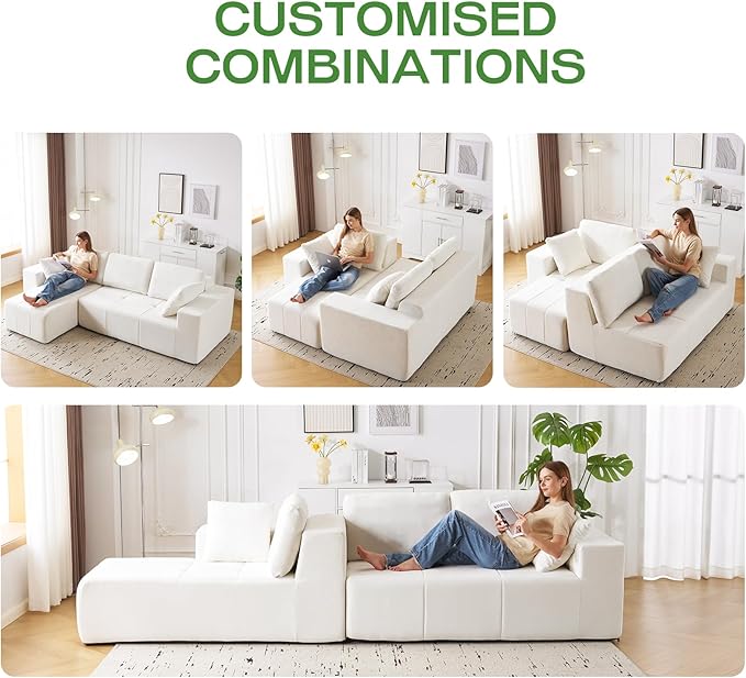 Cloud Modular Sectional Sofa Chenille Upholstered L-Shape Boneless Couch with Left Facing Chaise Sturdy Frame &amp Soft Deep Seat Cushions Sectional Couch for Living Room No Assembly Beige