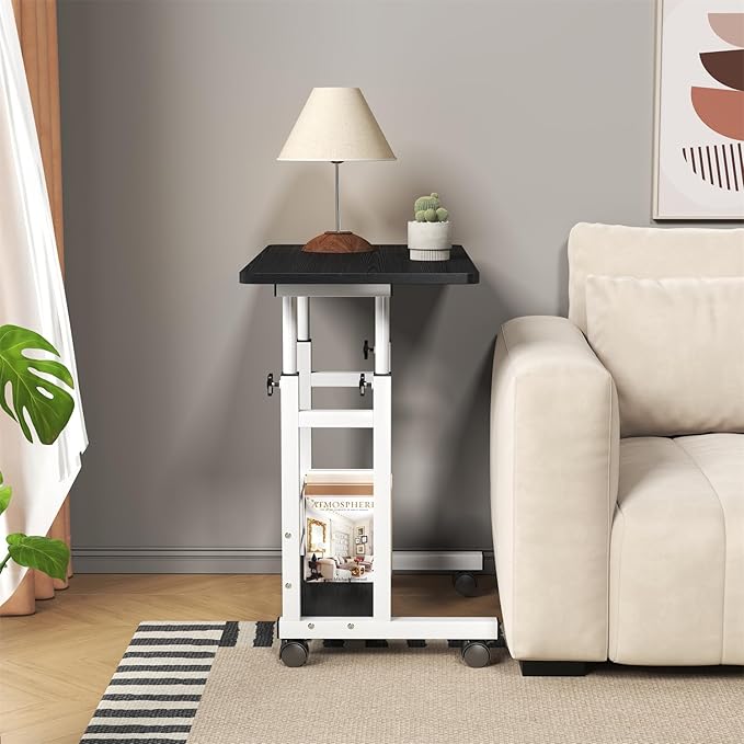 Adjustable Height Mobile Computer Desk for Small Space Rolling Writing with Wheels Corner Home Office Study Portable Bedrooms Work Desk Standing Table 31.5x15.75 Inches Height 27.16-35.43 Black