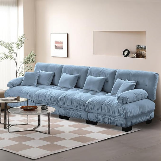173.3 Oversized Modular Sectional Sofa 4-Seater Cloud Couch with Pillows for Living Room Home Theater ApartmentChenille Fabric（Sky Blue）