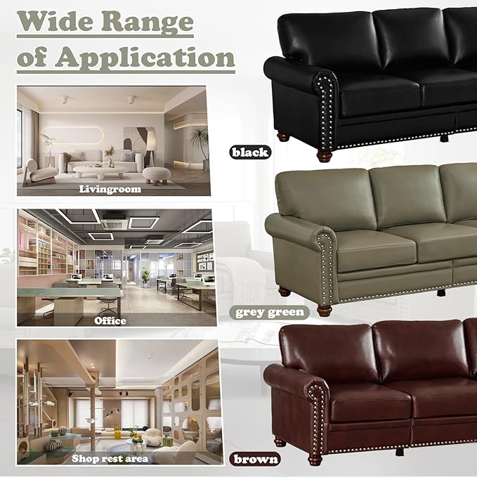 Antetek Comfy Upholstered PU Leather Sofa 82.6-inch Mid-Century Modern Loveseat Sofas with Storage Space &amp Solid Bun Feet 3-Seater Couches for Living Room Small Space Bedroom Brown