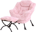 Lazy Chair with Ottoman Modern Accent Chair Lounge Leisure Sofa Chair with Armrests Reading Chair and Folding Footstool for Living Room Bedroom Office Plush Pink