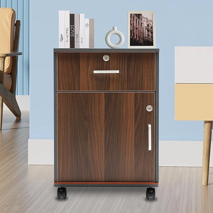 Mobile File Cabinet Rolling Printer Stand with Open Storage Shelf abric Lateral Filing Cabinet fits A4 or Letter Size for Home Office Black
