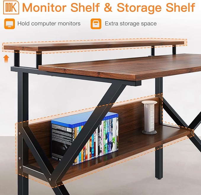 ODK Small Desk 27.5 Inch Computer Desk for Small Spaces Kids Desk with Storage Study Table with Monitor Stand for Homeschool Deep Brown