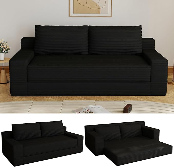 70.78 Loveseat Sofa Modern Small Corduroy Couch Comfy Deep Seat for Living Room Bedroom Apartment Home Office No Assembly Black