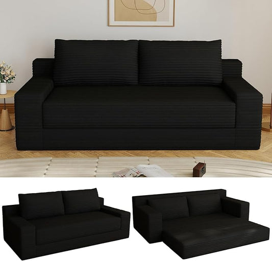 70.78 Loveseat Sofa Modern Small Corduroy Couch Comfy Deep Seat for Living Room Bedroom Apartment Home Office No Assembly Black