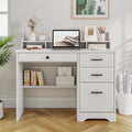 4 EVER WINNER White Desk with Drawers Small Desk with File Drawer for Small Spaces Writing Desk with Monitor Stand Wood Table for Study Home Office White