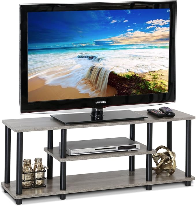 Furinno Turn-N-Tube No Tools 3D 3-Tier Entertainment TV Stand up to 50 inch TV Round Tubes French Oak Grey/Black