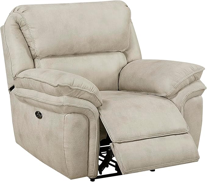 Lexicon Power Reclining Chair for Adults Polished Microfiber Power Recliner Single Sofa Chair for Bedroom/Living Room/Reading Nook Foam Over Pocket Coils Pillow Top Arms Charging Port Sand