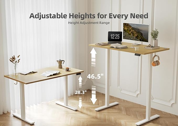 Seang Standing Desk with Adjustable Height 40x24 Inch Electric Stand Up Desk for Home Office Studio Computer Workstation Nature Top