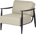 Homy Casa Mid-Century Modern Accent Chair with Fabric Upholstery Solid Wood Armrests and Sturdy Metal Frame Comfy Lounge Chair for Living Room Bedroom Reading Corner or Office – Beige/Walnut