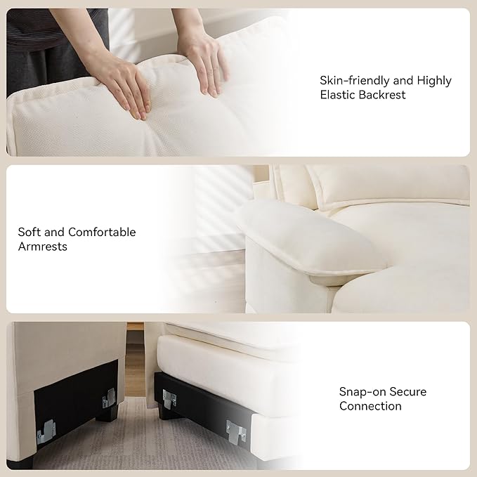 U Shaped Modular Cloud Couch Small Deep Seat Sectional Sofa with Center Storage Console USB Ports &amp Cup Holders Comfy Couches for Living Room Chenille Beige