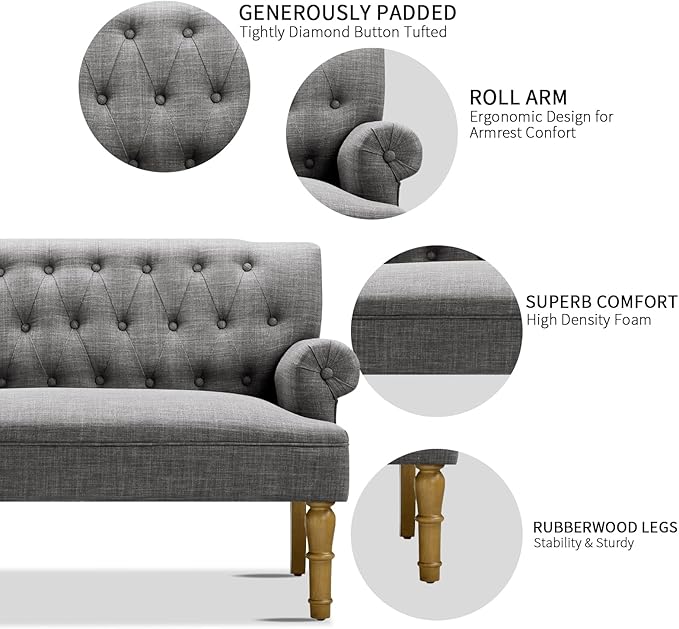 Rosevera Drennan Loveseat Sofa for Living Room Couch in a Box Sofa para Sala Love Seats Furniture Long Couches Settee Textile Gray