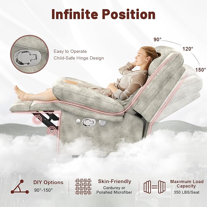 3 Seater Recliner Sofa FSC Certified Manual Reclining Couch with Flip-Up Middle Backrest &amp Drawers Modern Recliner Sofa with USB Ports 2 Cell Phone Holder for RV Home Theater