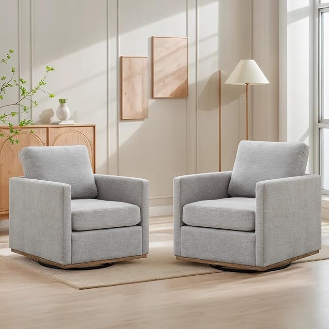 Mlmh &amp Kngwa 30.7 Swivel Accent Chair for Living Room Mid Century Modern Armchair Reading Chairs for BedroomChenilleLight Gray