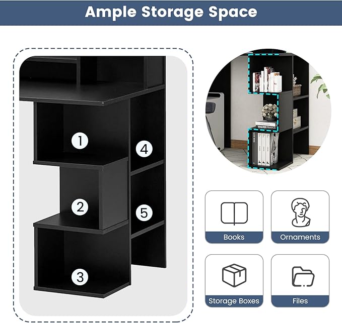 Tangkula Computer Desk with Storage Bookshelf &amp Hutch 48” Modern Home Office Desk with 8 Storage Shelves Space Saving Writing Study Desk for Bedroom Compact Computer Workstation for Home (Black
