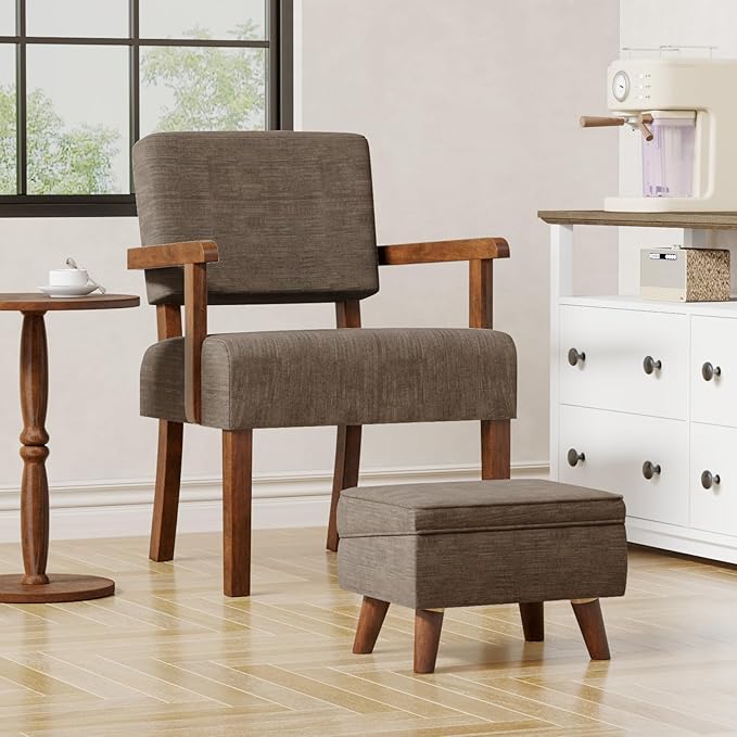 Accent Chair Set of 2 with Table Living Room Chairs with Soft Seat &amp Armrests for Living Room Bedroom Reading Room Waiting Room (Brown) (AC01)