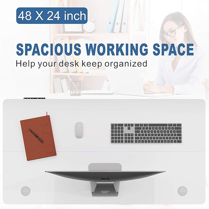 Shintenchi Electric Standing Desk 48 x 24 Inch Height Adjustable Sit Stand Desk Morder Home Office Stand Up Desk Computer Work Station with Splice Board (White Frame + White Top)
